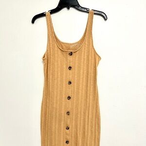 Mustard Ribbed Button-Front Tank Dress